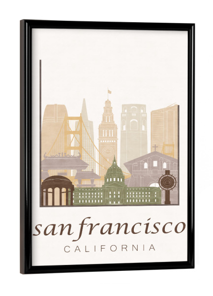 Poster mit schwarzem Rahmen "San Francisco skyline rustic" artboxONE - Städte / San Francisco,Kartografie
