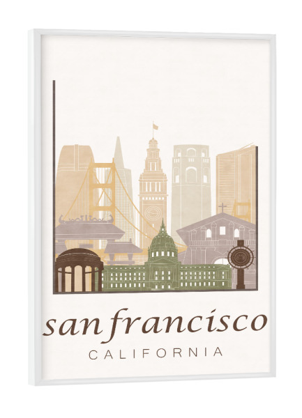 Poster mit weißem Rahmen "San Francisco skyline rustic" artboxONE - Städte / San Francisco,Kartografie