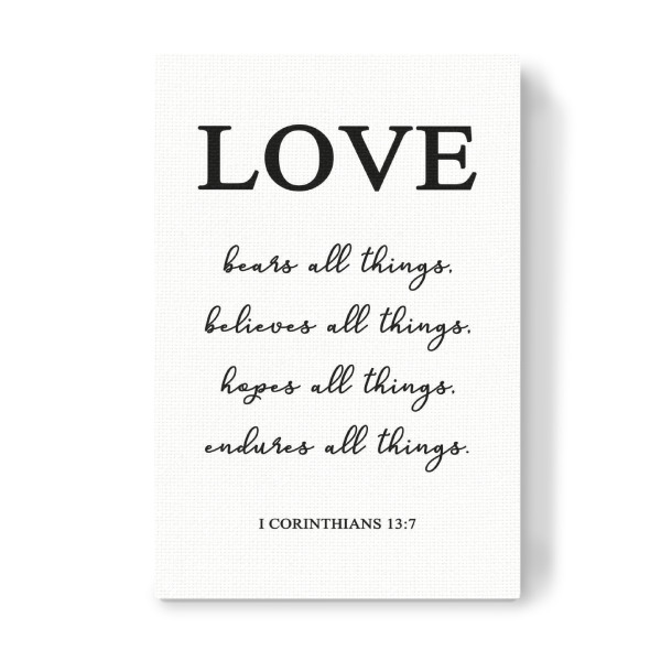 Leinwandbild "Love bears all things" artboxONE - Typografie,Menschen,Schwarzweiß,Liebe - Love,Quotes,Wedding,Love quote,Valentine,Typography