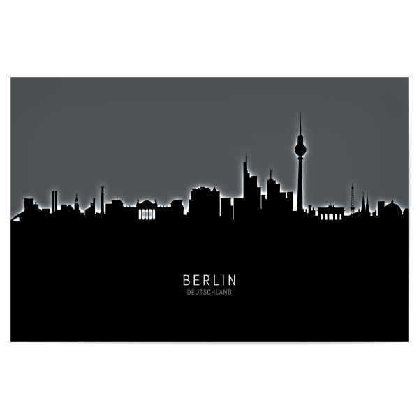 Poster "Berlin Skyline Glow White" artboxONE - Städte / Berlin,Schwarzweiß - Berlin,Deutschland,Skyline,Cityscape,Painting,Watercolour,Stadtbild