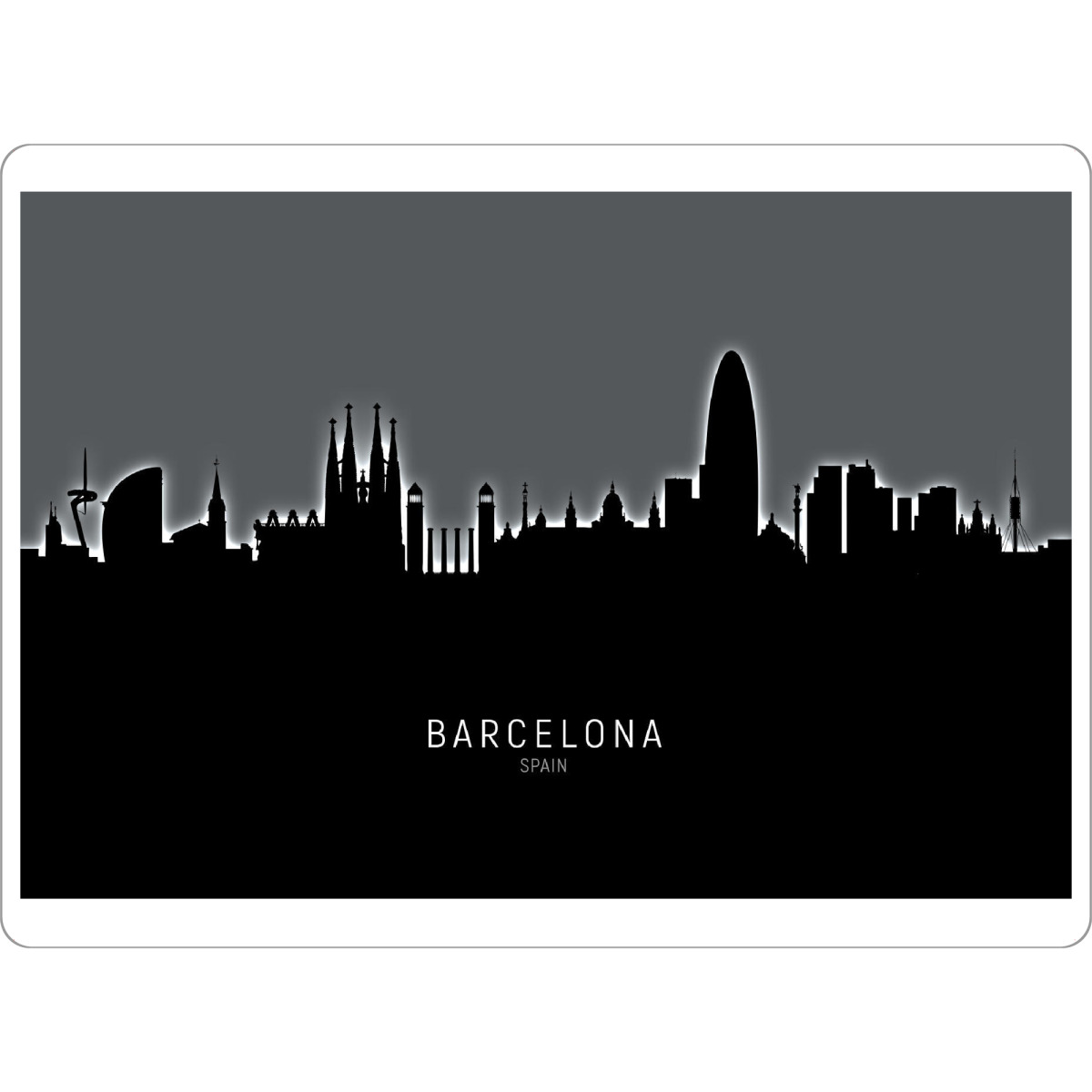 Tischset "Barcelona Skyline Glow White" artboxONE - Schwarzweiß,Städte / Barcelona - Barcelona,Spain,Skyline,Cityscape,Painting,Watercolour,Stadtbild