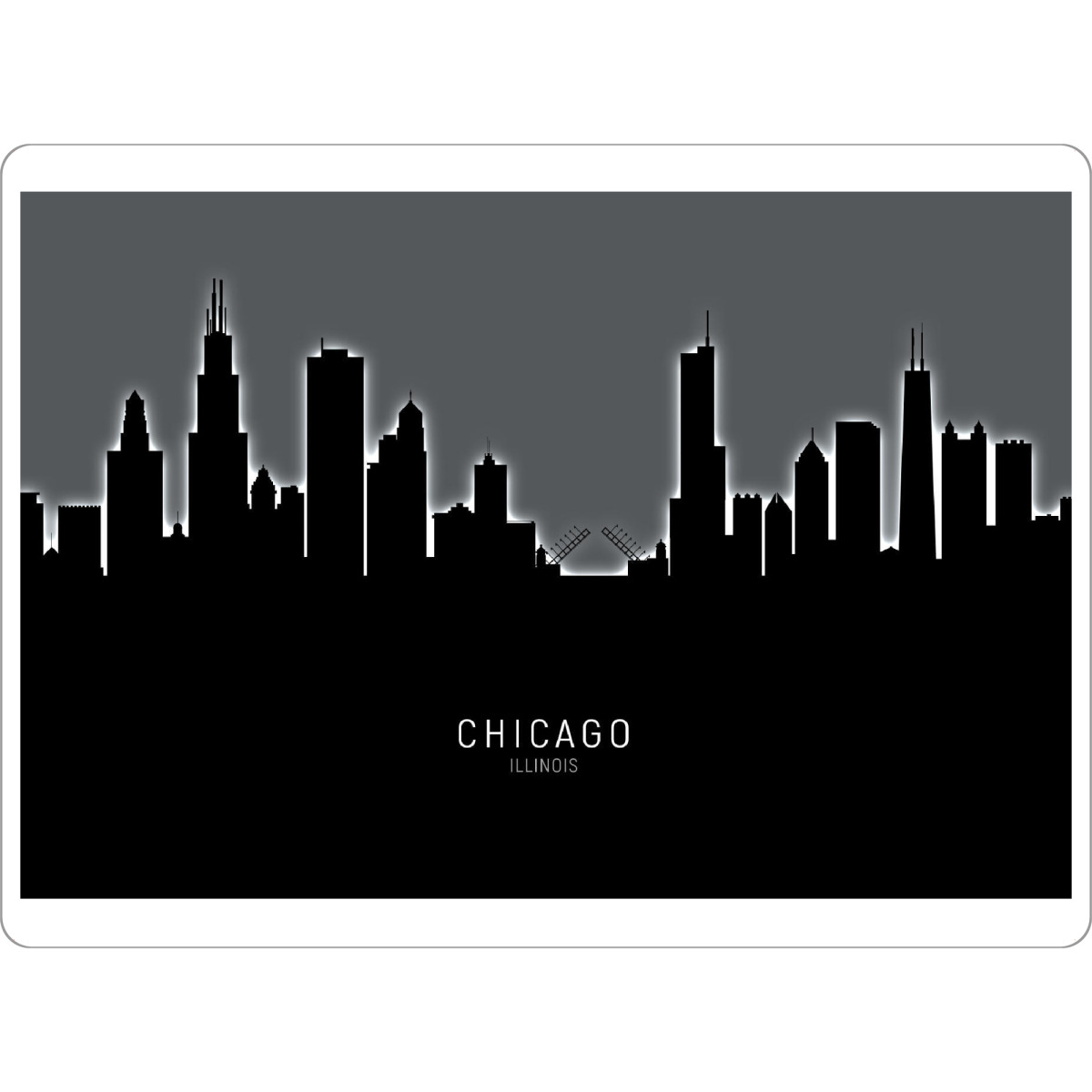 Tischset "Chicago Skyline Glow White" artboxONE - Schwarzweiß,Städte / Chicago - Chicago,Illinois,Skyline,Cityscape,Painting,Watercolour,Stadtbild