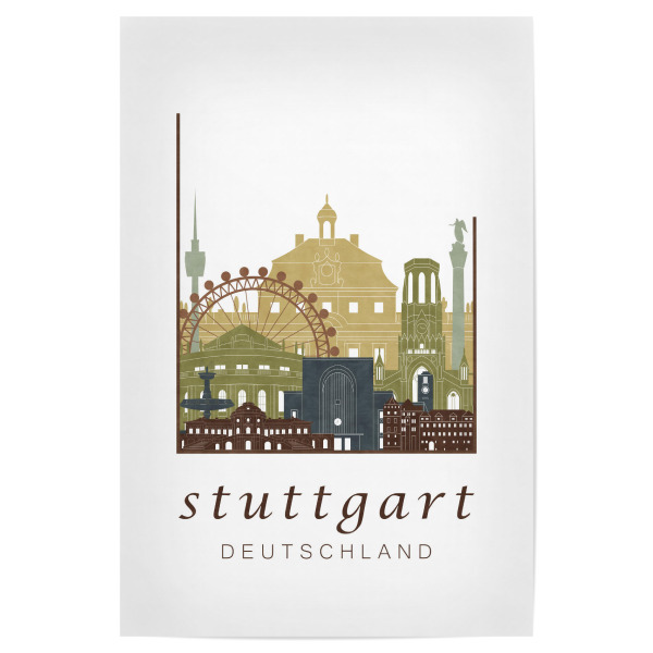 Poster 30x20 cm "Stuttgart skyline light brown" artboxONE - Städte / Stuttgart,Kartografie - Stuttgart,Germany,Deutschland,Skyline,Cityscape,Travel