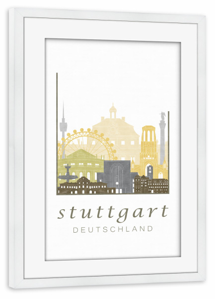 Poster mit Rahmen weiß "Stuttgart desert skyline" artboxONE - Städte / Stuttgart,Kartografie - Stuttgart,Germany,Deutschland,Skyline,Cityscape,Travel