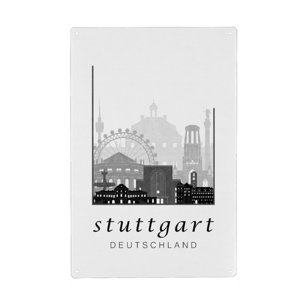 Metall Poster "Stuttgart skyline black & white" artboxONE - Schwarzweiß,Städte / Stuttgart,Kartografie