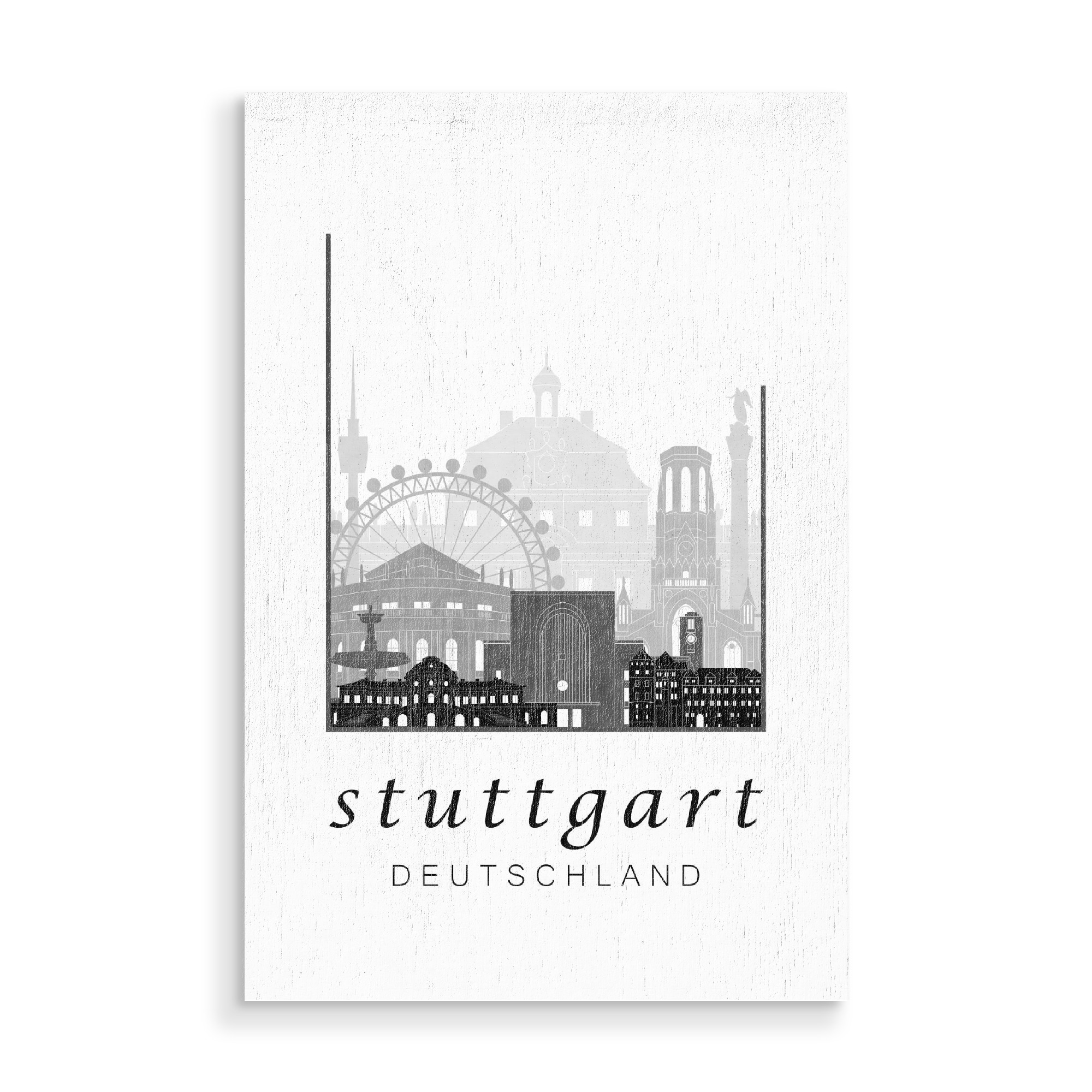 Holzbild "Stuttgart skyline black & white" artboxONE - Schwarzweiß,Städte / Stuttgart,Kartografie