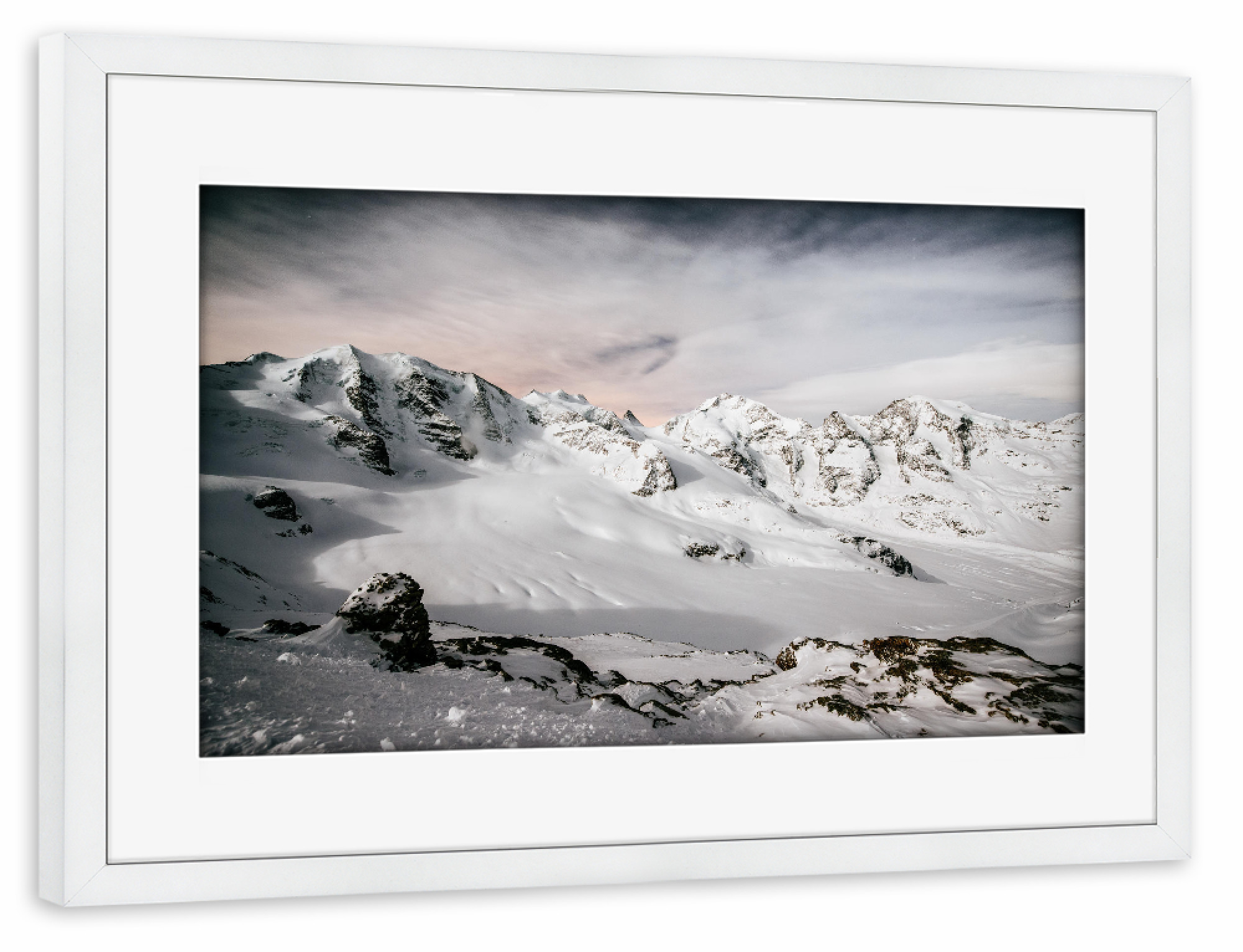 Poster mit Rahmen weiß "Diavolezza by moonlight" artboxONE - Natur