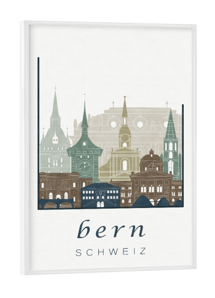 Poster mit weißem Rahmen "Bern skyline light blue" artboxONE - Städte,Kartografie - Bern,Berne,Switzerland,Schweiz,Skyline,Cityscape,Travel