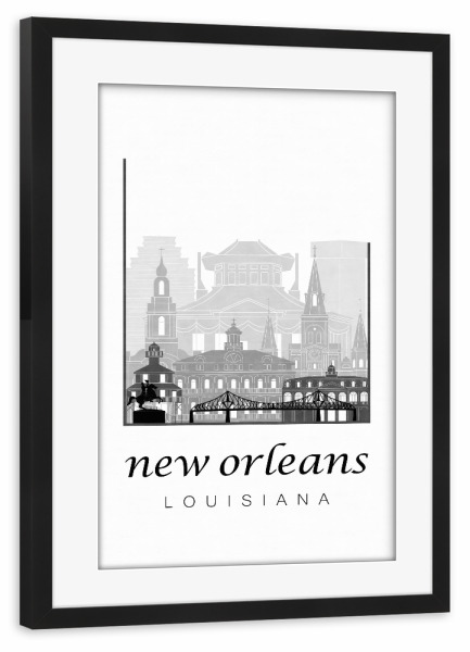 Poster mit Rahmen schwarz "New Orleans skyline black & white" artboxONE - Städte,Schwarzweiß,Kartografie