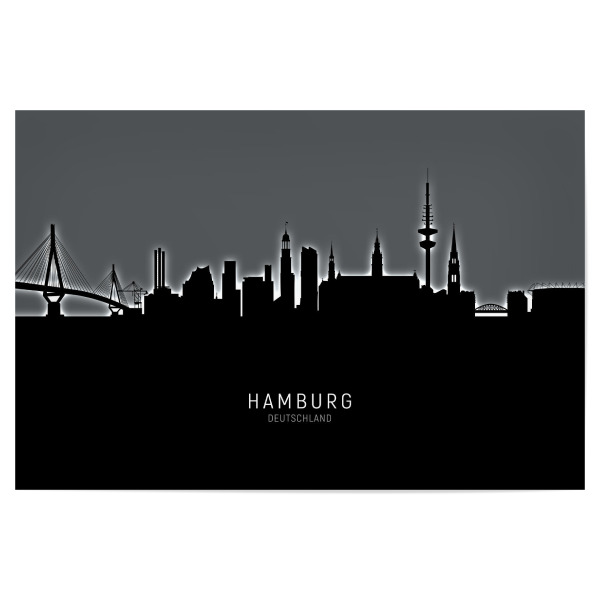 Poster "Hamburg Skyline Glow BW" artboxONE - Städte,Schwarzweiß - Hamburg,Deutschland,Skyline,Cityscape,Stadtbild,Watercolor,Painting