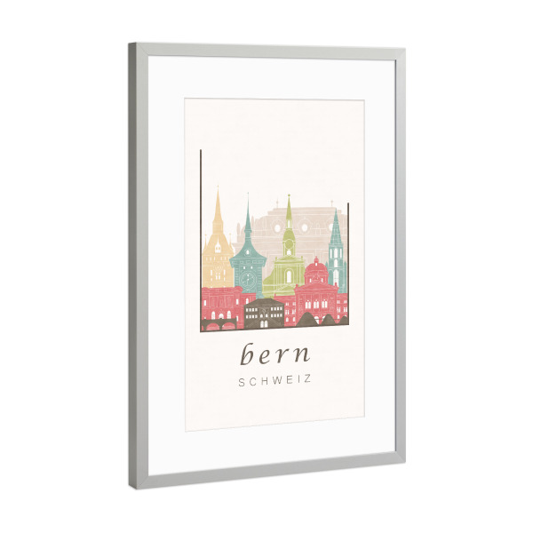Poster mit Rahmen Silber "Bern pastel skyline" artboxONE - Städte,Kartografie - Bern,Berne,Switzerland,Schweiz,Skyline,Cityscape,Travel