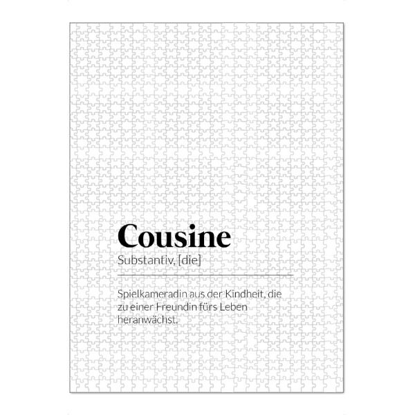 Puzzle Ravensburger "Definition Cousine Kindheit" artboxONE - Typografie,Schwarzweiß,Liebe - Geschenk,Cousine,Tante,Schwester,Familienangehörige