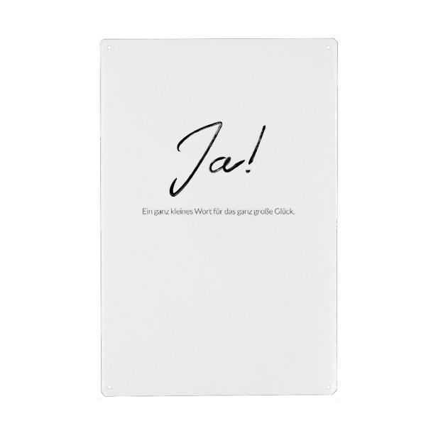 Metall Poster "Ein einfaches Wort" artboxONE - Typografie,Schwarzweiß,Liebe - Hochzeitsgeschenk,Geschenk zur hochzeit,Ja wort,Hochzeit,Heiraten