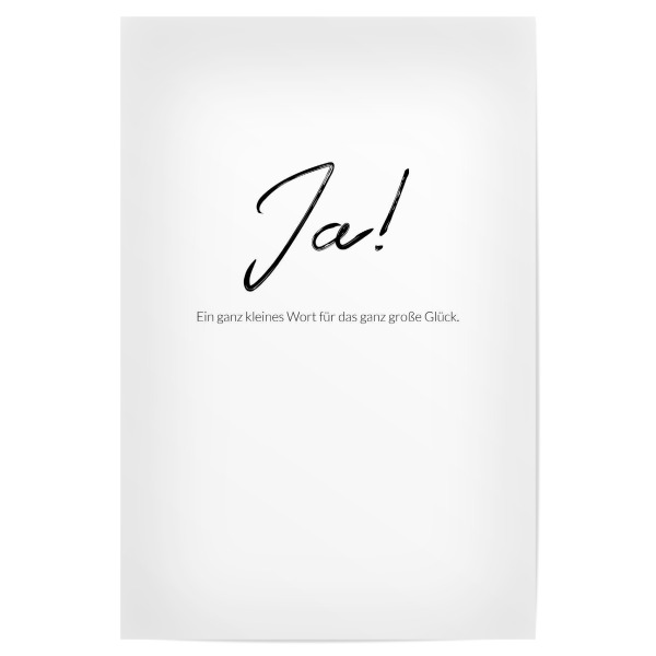 Poster "Ein einfaches Wort" artboxONE - Typografie,Schwarzweiß,Liebe - Hochzeitsgeschenk,Geschenk zur hochzeit,Ja wort,Hochzeit,Heiraten