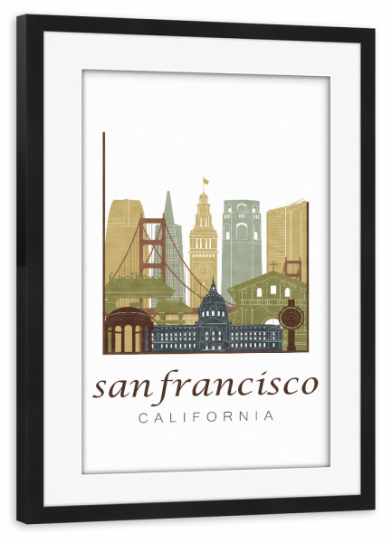 Poster mit Rahmen schwarz "San Francisco skyline light brown" artboxONE - Städte / San Francisco,Kartografie