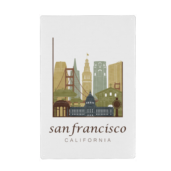 Metall Poster "San Francisco skyline light brown" artboxONE - Städte / San Francisco,Kartografie