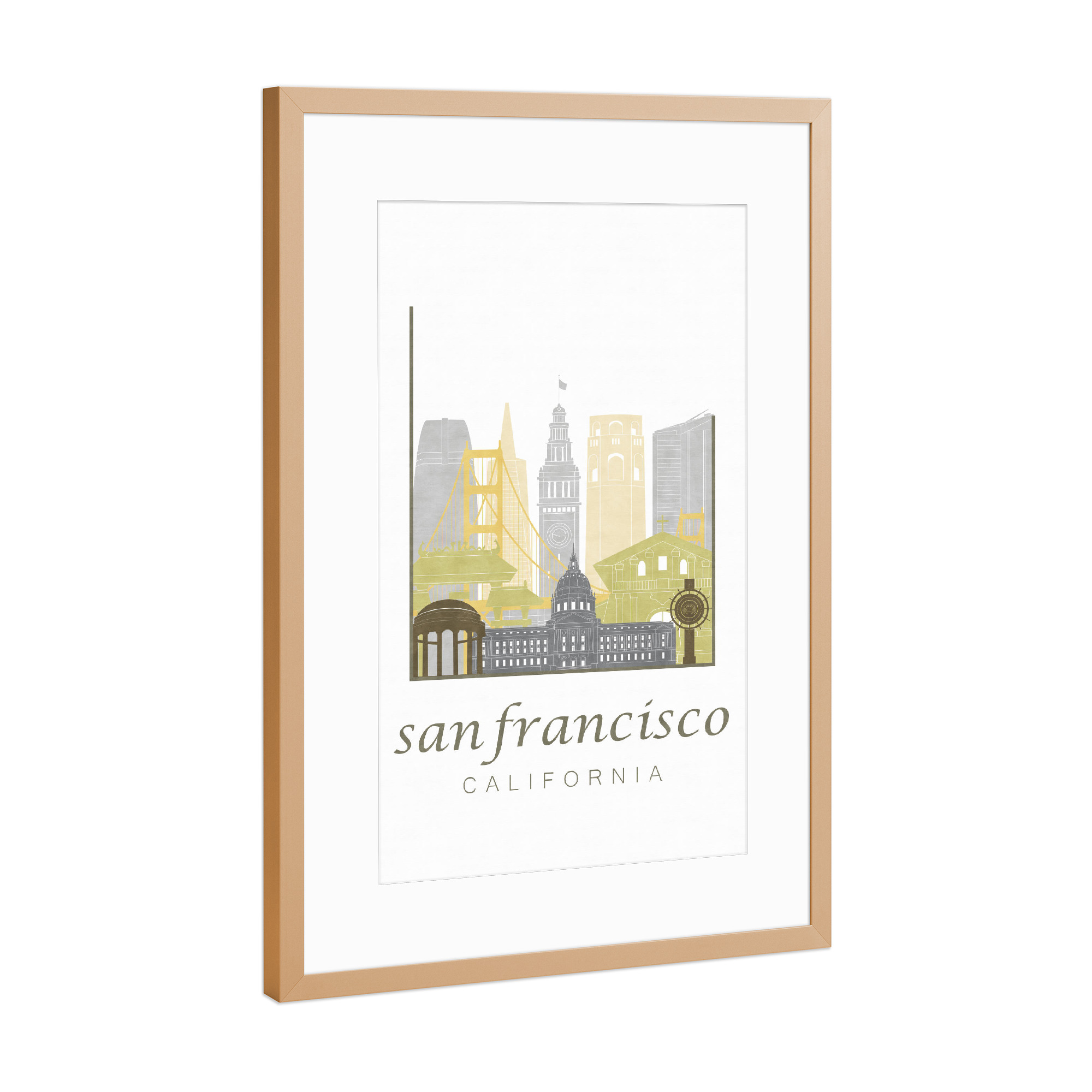Poster mit Rahmen Kupfer "San Francisco skyline desert" artboxONE - Städte / San Francisco,Kartografie