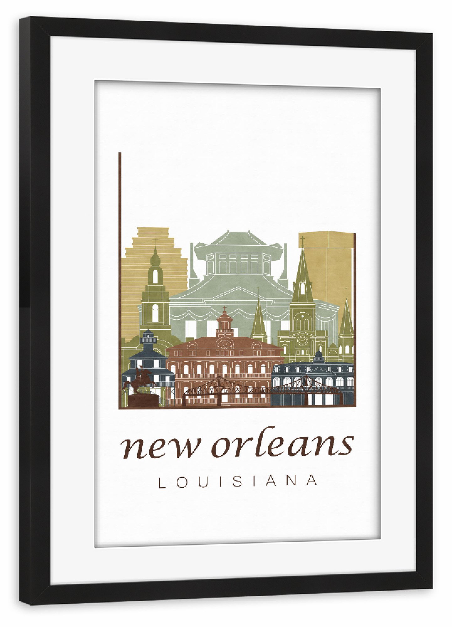 Poster mit Rahmen schwarz "New Orleans skyline light brown" artboxONE - Städte,Kartografie