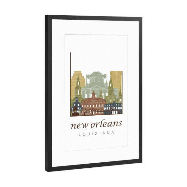 Poster mit Rahmen Schwarz (Metallic) "New Orleans skyline light brown" artboxONE - Städte,Kartografie