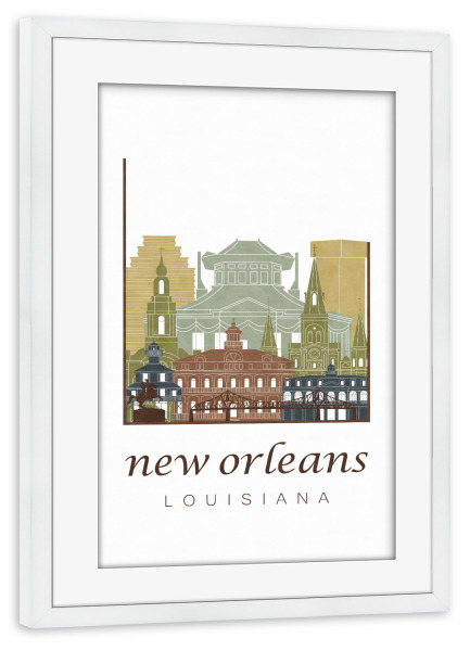 Poster mit Rahmen weiß "New Orleans skyline light brown" artboxONE - Städte,Kartografie