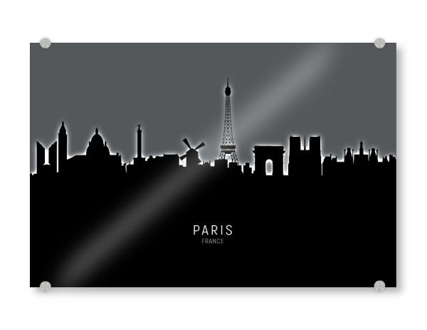 Acrylglasbild "Paris Skyline Glow White" artboxONE - Schwarzweiß,Städte / Paris - Paris,France,Skyline,Cityscape,Painting,Watercolour,Stadtbild