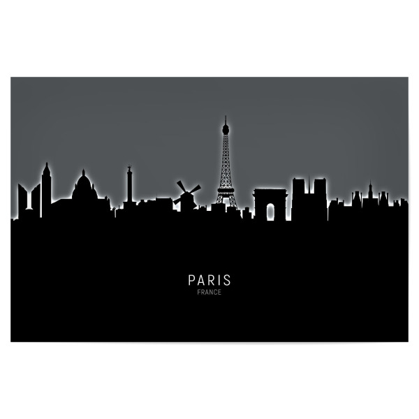 Poster "Paris Skyline Glow White" artboxONE - Schwarzweiß,Städte / Paris - Paris,France,Skyline,Cityscape,Painting,Watercolour,Stadtbild