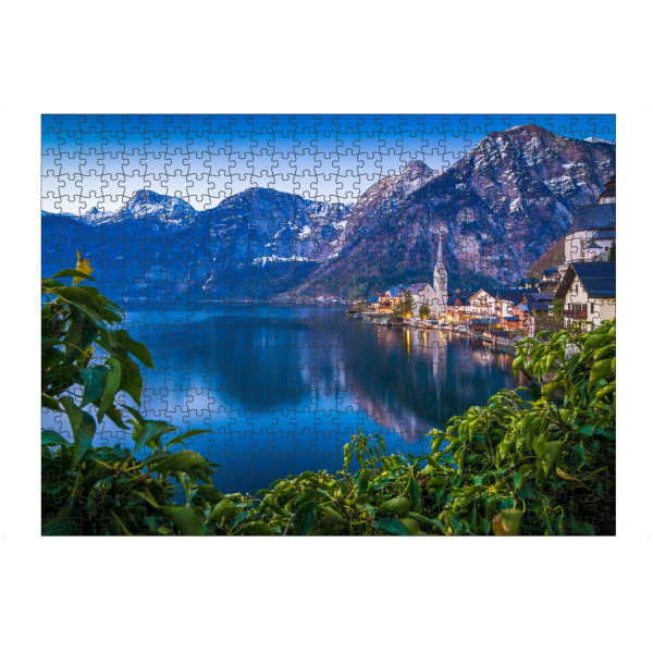 Puzzle Ravensburger "Blaue Stunde in Hallstatt" artboxONE - Natur,Reise - Alpen,Berge,österreich,Salzkammergut,See - Bild alpen