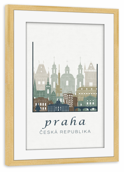 Poster mit Rahmen kiefer "Prague skyline light blue" artboxONE - Städte / Prag,Kartografie