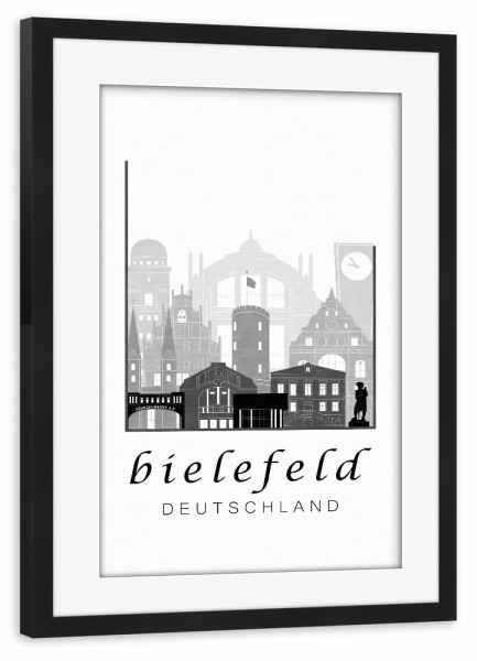 Poster mit Rahmen schwarz "Bielefeld skyline black & white" artboxONE - Städte,Schwarzweiß,Kartografie