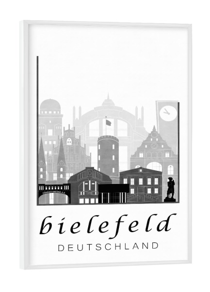 Poster mit weißem Rahmen "Bielefeld skyline black & white" artboxONE - Städte,Schwarzweiß,Kartografie