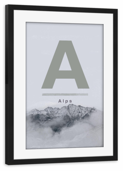 Poster mit Rahmen schwarz "Alps (letter A)" artboxONE - Buchstaben / A,Marmor - Alps,Mountains,Ridge,Scandinavian,Minimal,Grey,Typography,Travel