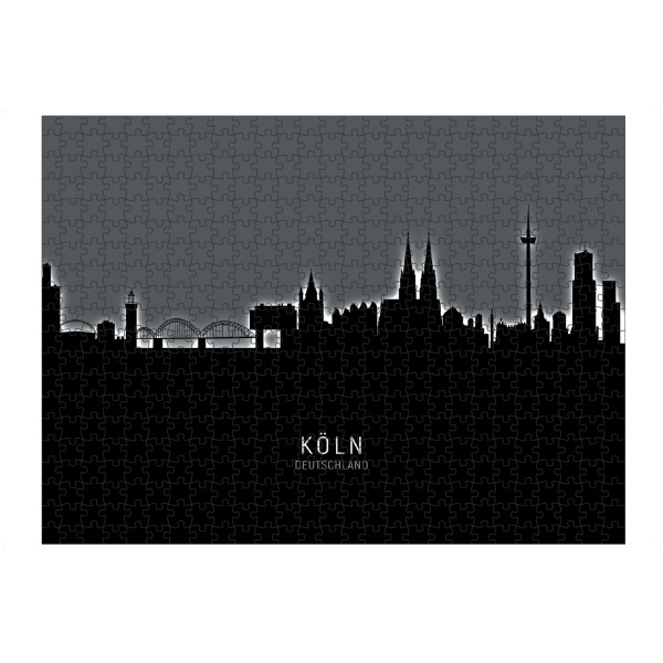 Puzzle Ravensburger "Cologne Köln Skyline Glow BW" artboxONE - Städte / Köln,Schwarzweiß