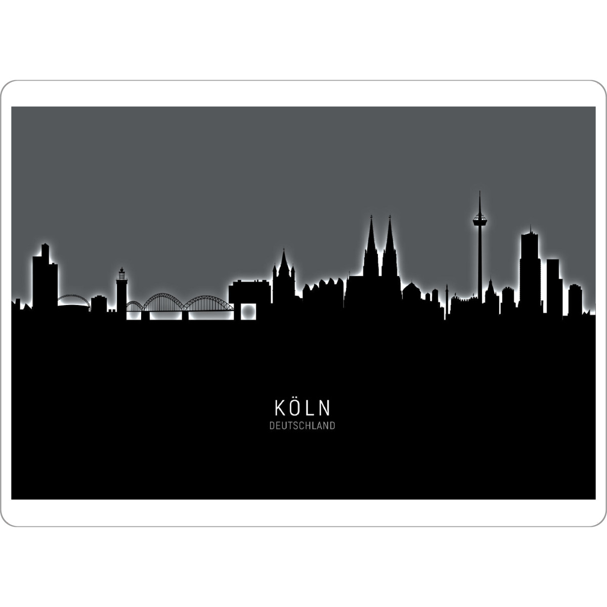 Tischset "Cologne Köln Skyline Glow BW" artboxONE - Städte / Köln,Schwarzweiß - Cologne,Deutschland,Skyline,Cityscape,Painting,Watercolour,Stadtbild