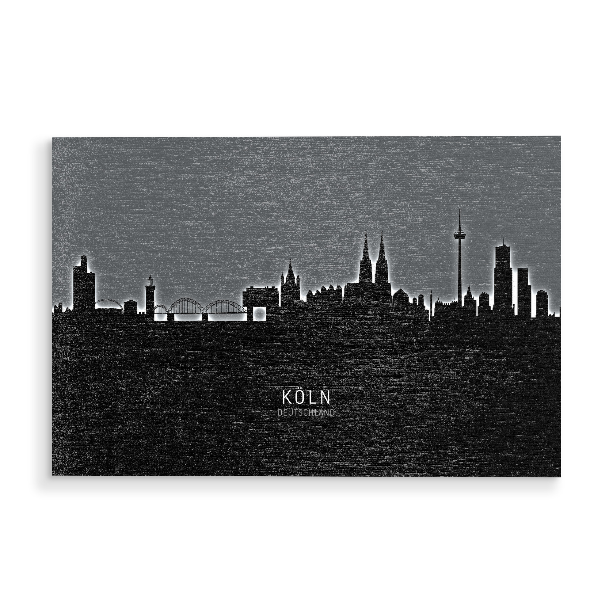 Holzbild "Cologne Köln Skyline Glow BW" artboxONE - Städte / Köln,Schwarzweiß - Cologne,Deutschland,Skyline,Cityscape,Painting,Watercolour,Stadtbild