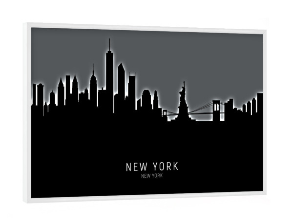 Poster mit weißem Rahmen "New York Skyline Glow White" artboxONE - Städte / New York,Schwarzweiß