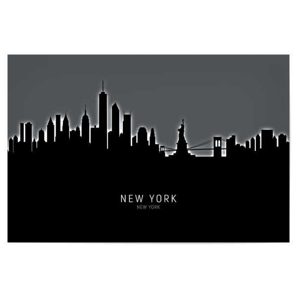 Poster "New York Skyline Glow White" artboxONE - Städte / New York,Schwarzweiß - New york,Skyline,Cityscape,Painting,Watercolour,Stadtbild