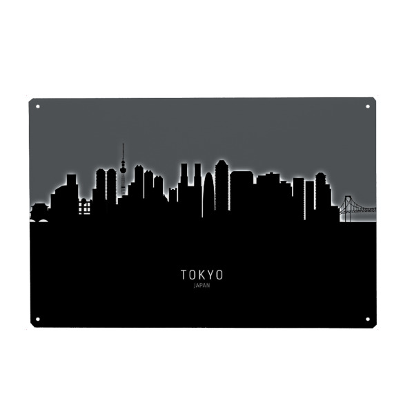 Metall Poster "Tokyo Japan Skyline Glow White" artboxONE - Schwarzweiß,Städte / Tokio - Tokyo,Japan,Skyline,Cityscape,Painting,Watercolour,Stadtbild