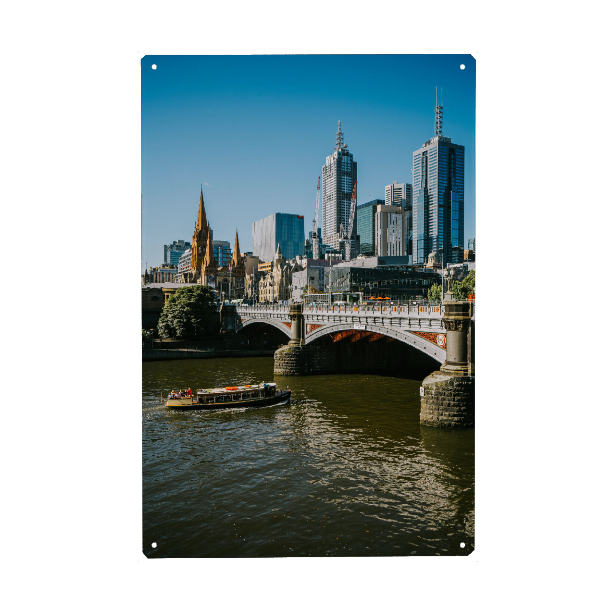 Metall Poster "Melbourne - Australien" artboxONE - Städte,Reise - Australien,Melbourne,Stadt,Stadtansicht,Urban,Brücke,Fluss - Blechschild