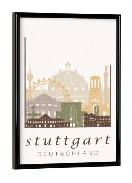 Poster mit schwarzem Rahmen "Stuttgart rustic skyline" artboxONE - Städte / Stuttgart,Kartografie