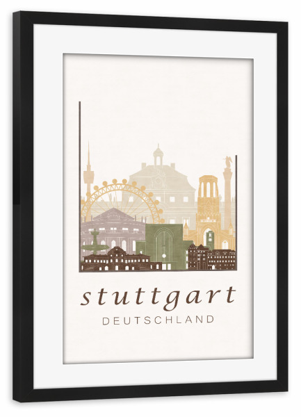 Poster mit Rahmen schwarz "Stuttgart rustic skyline" artboxONE - Städte / Stuttgart,Kartografie