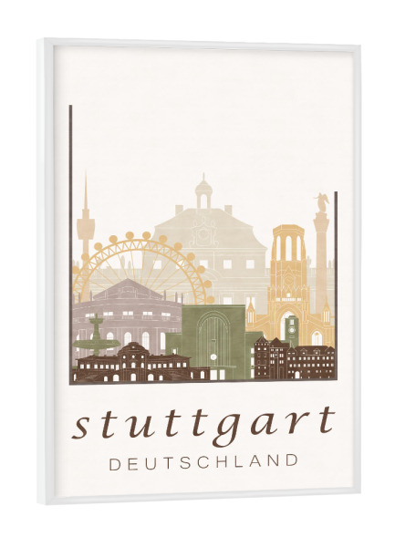 Poster mit weißem Rahmen "Stuttgart rustic skyline" artboxONE - Städte / Stuttgart,Kartografie