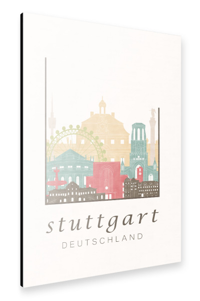 Alu-Dibond "Stuttgart pastel skyline" 30x20 cm artboxONE