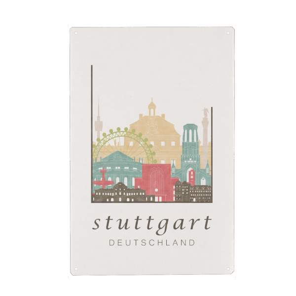 Metall Poster "Stuttgart pastel skyline" artboxONE - Städte / Stuttgart,Kartografie - Stuttgart,Germany,Deutschland,Skyline,Cityscape,Travel