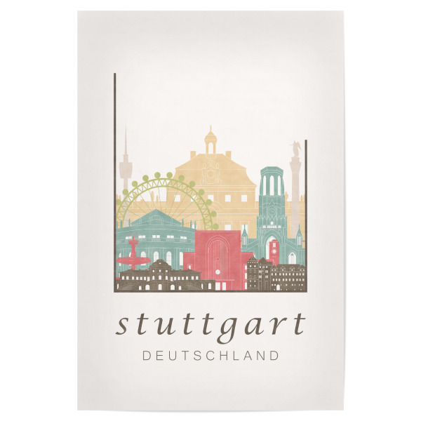 Poster "Stuttgart pastel skyline" artboxONE - Städte / Stuttgart,Kartografie - Stuttgart,Germany,Deutschland,Skyline,Cityscape,Travel