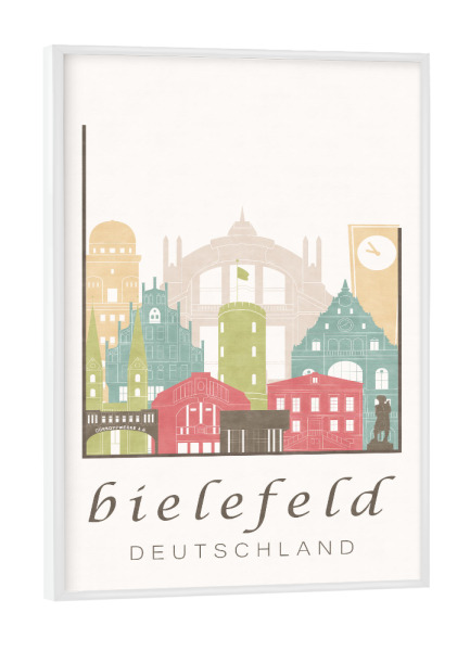 Poster mit weißem Rahmen "Bielefeld skyline pastel" artboxONE - Städte,Kartografie - Bielefeld,Germany,Deutschland,Skyline,Cityscape,Travel