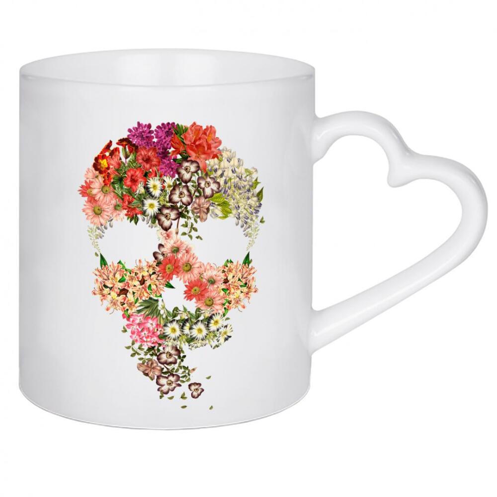 Herztasse "Totenkopf-Blumenverfall" artboxONE - Floral - Totenkopf,Blumen,Blumen,Botanische,Tod,Halloween,Blumenschädel,Blühen,Tobe fonseca