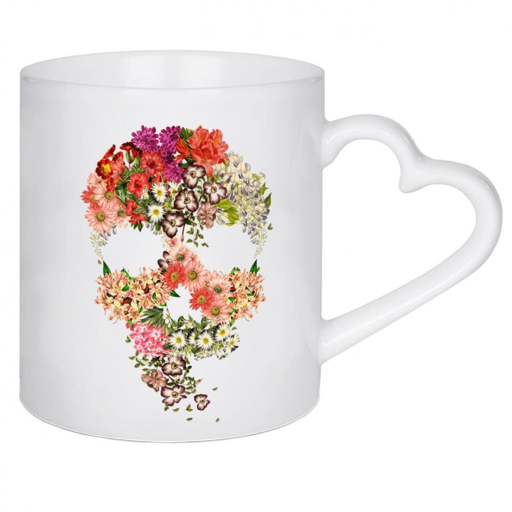 Herztasse "Totenkopf-Blumenverfall" artboxONE - Floral - Totenkopf,Blumen,Blumen,Botanische,Tod,Halloween,Blumenschädel,Blühen,Tobe fonseca