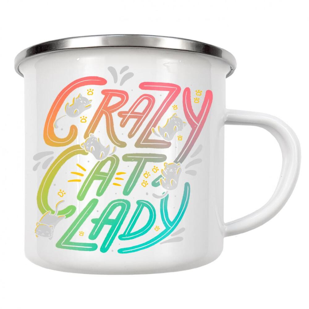 Emaille Tasse "Verrückte Katzenlady" artboxONE - Typografie,Tiere