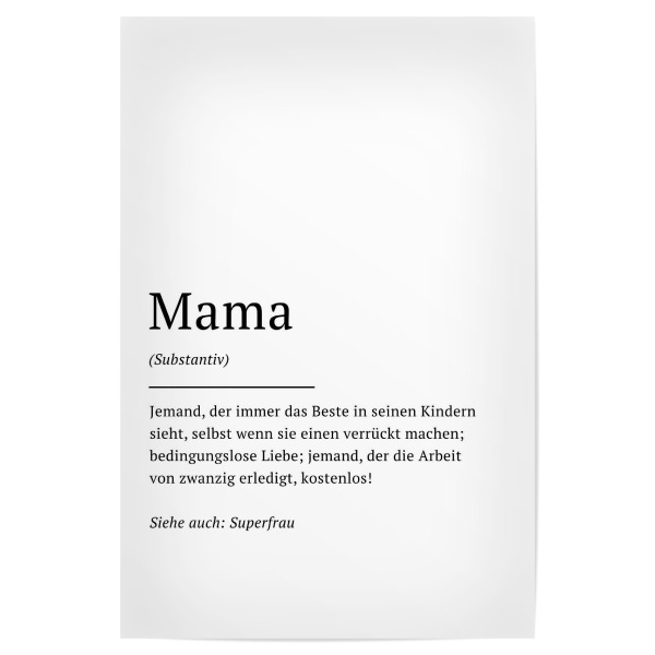 Poster 30x20 cm "Mama - Definition (DE)" artboxONE - Typografie,Schwarzweiß,Für Mama