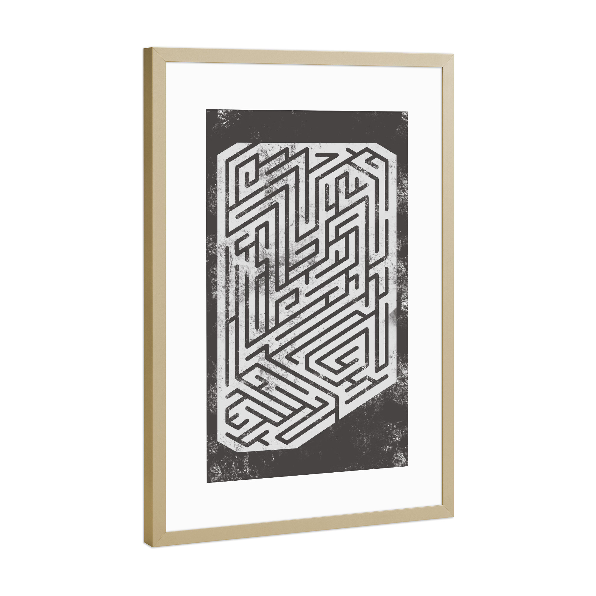 Poster mit Rahmen Gold "Maze sim-shape" artboxONE - Abstrakt,Geometrie - Maze,Structure,Architecture,Abstract,Line,Minimal
